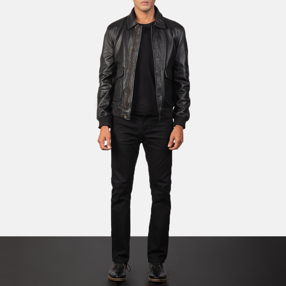 Coffmen Black A2 Leather Bomber Jacket